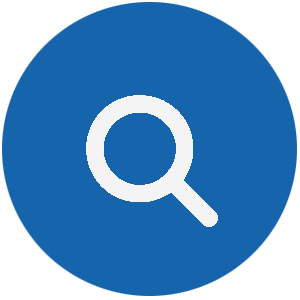 magnifying glass icon on blue circle